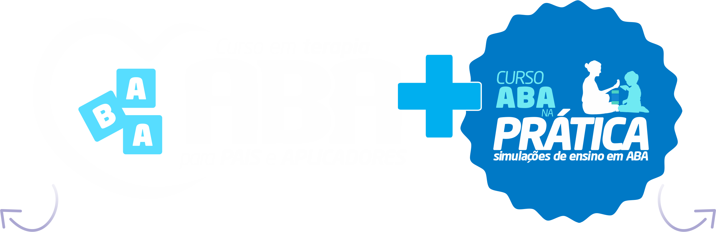 Logo do Curso em Terapia ABA para Pais e Aplicadores e Logo do Curso ABA na Prática, Simuações de Ensino em ABA.