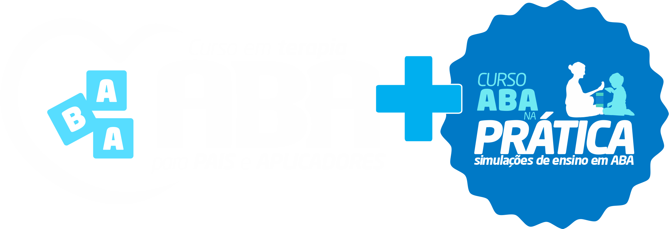 Logo do Curso em Terapia ABA para Pais e Aplicadores e Logo do Curso ABA na Prática, Simuações de Ensino em ABA.